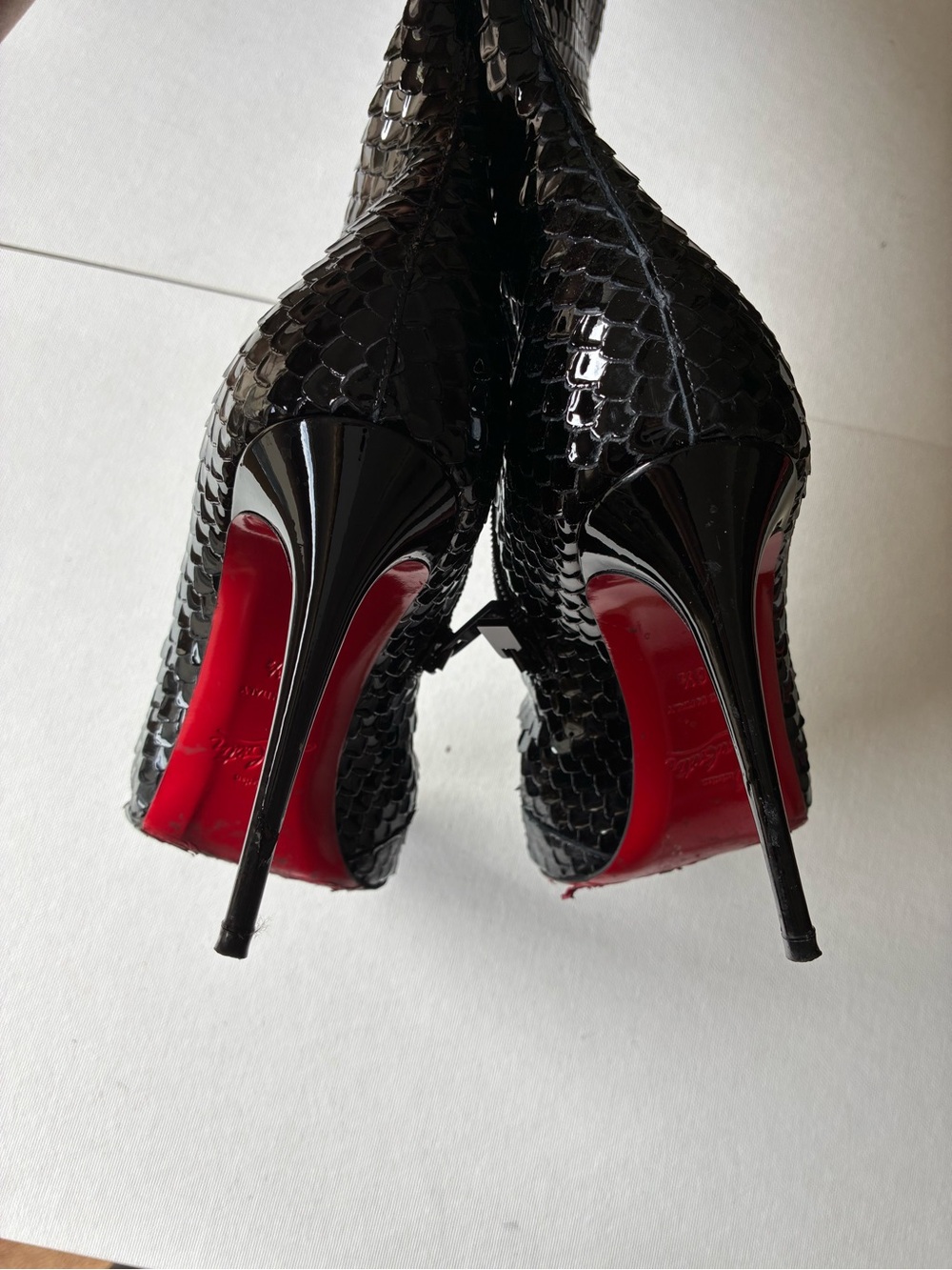 Christian Louboutin Alta Botta knee high boots bird embossed patent 115 36.5 - Picture 6 of 11